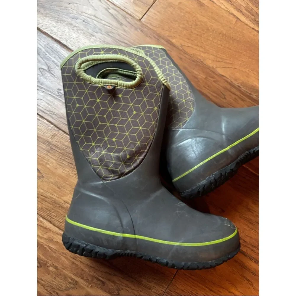 Bogs Gray Rain Boots with Lime Trim